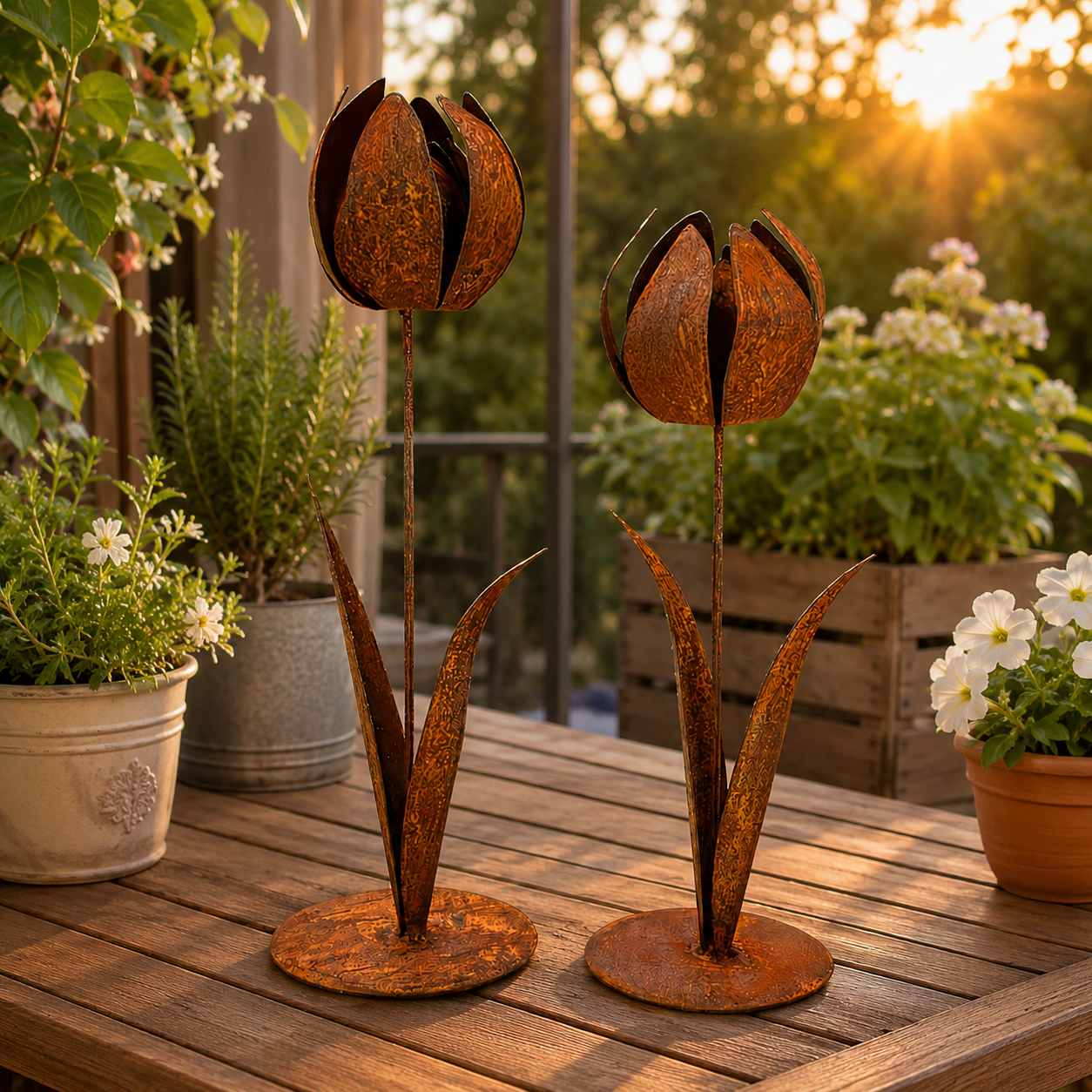2pcs-Rustic Metal Tulip Sculpture Home Decor