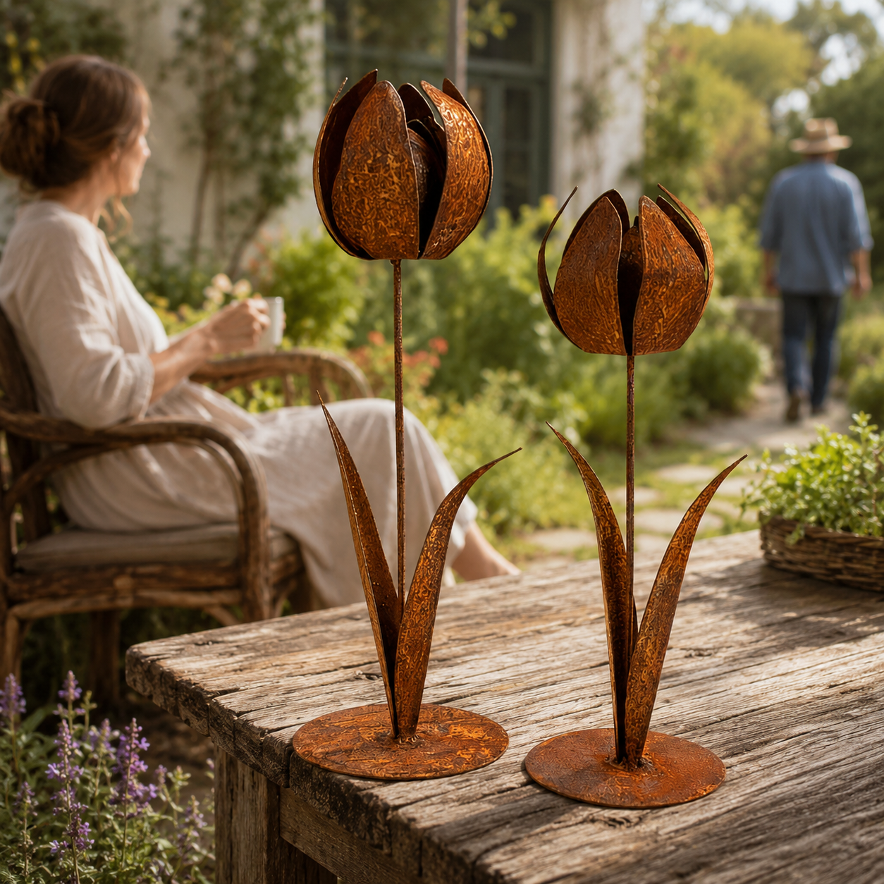 2pcs-Rustic Metal Tulip Sculpture Home Decor