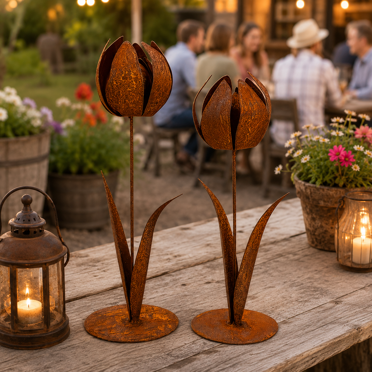 2pcs-Rustic Metal Tulip Sculpture Home Decor
