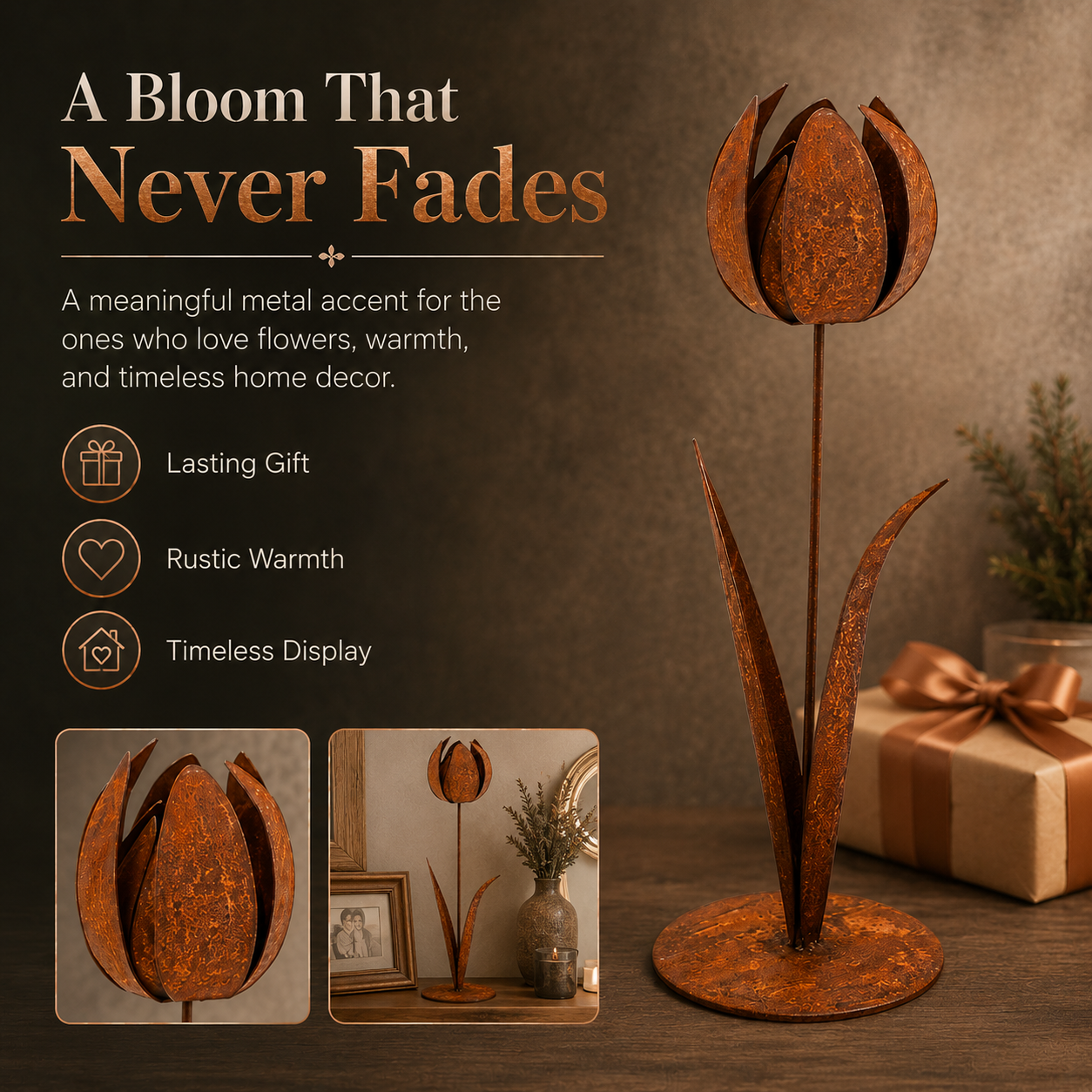 2pcs-Rustic Metal Tulip Sculpture Home Decor