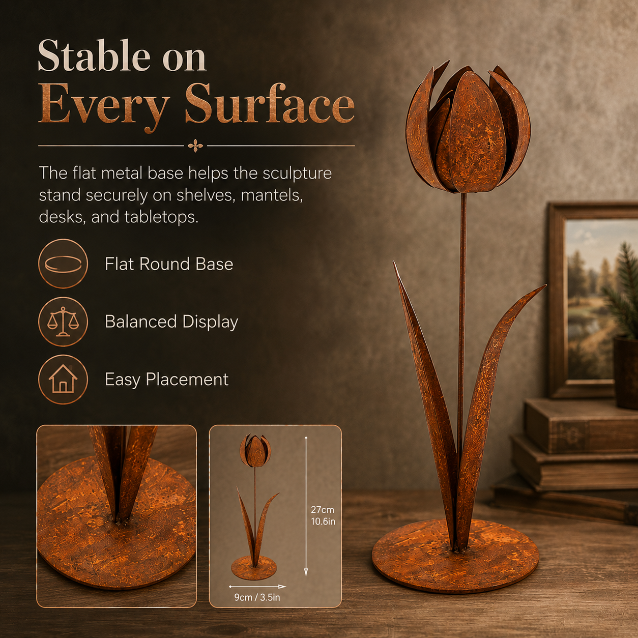 2pcs-Rustic Metal Tulip Sculpture Home Decor