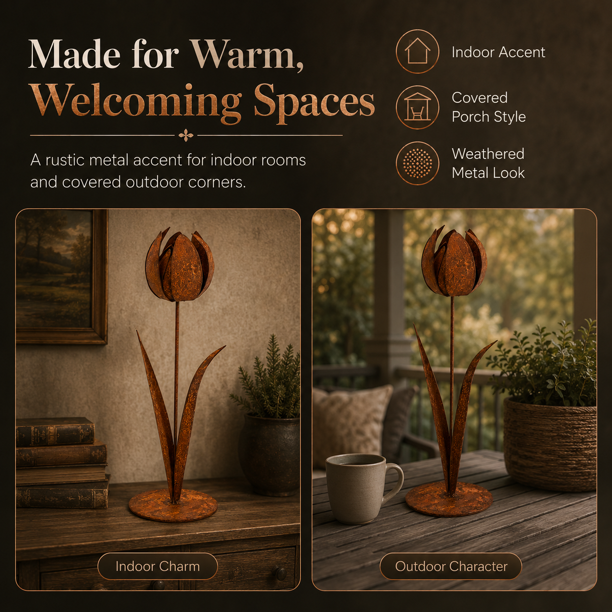 2pcs-Rustic Metal Tulip Sculpture Home Decor
