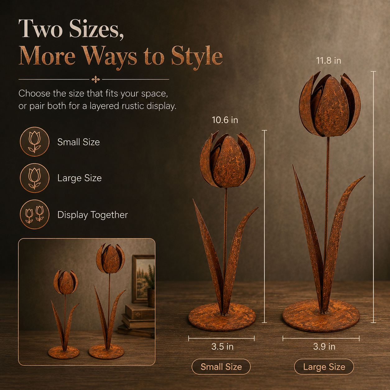 2pcs-Rustic Metal Tulip Sculpture Home Decor