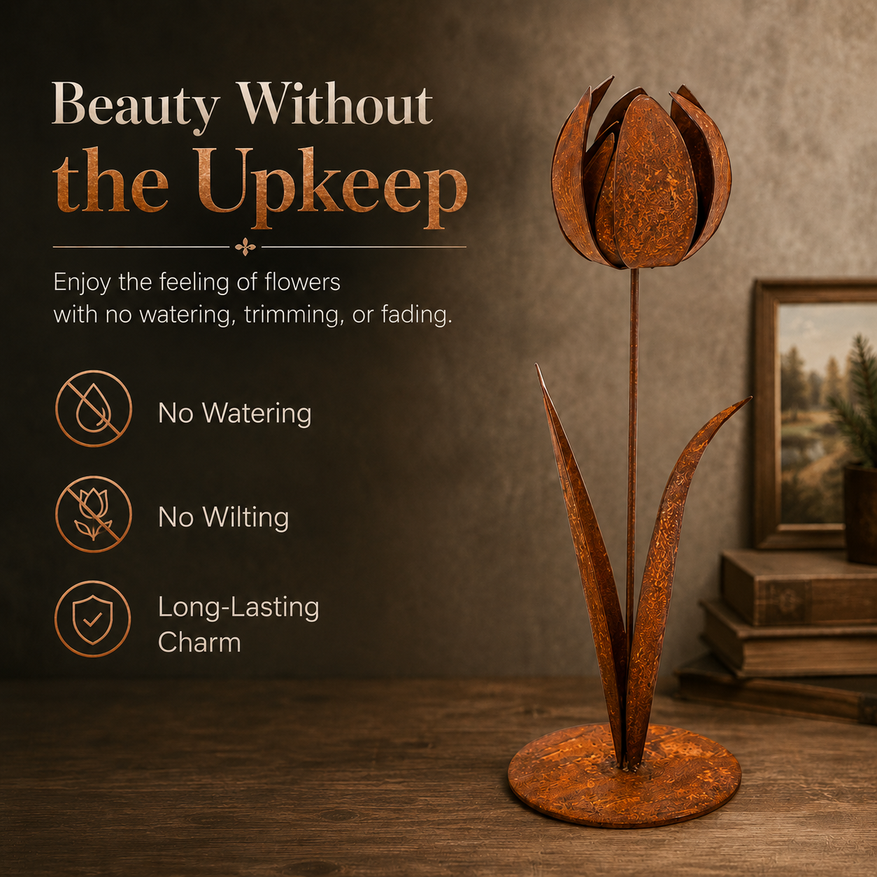 2pcs-Rustic Metal Tulip Sculpture Home Decor