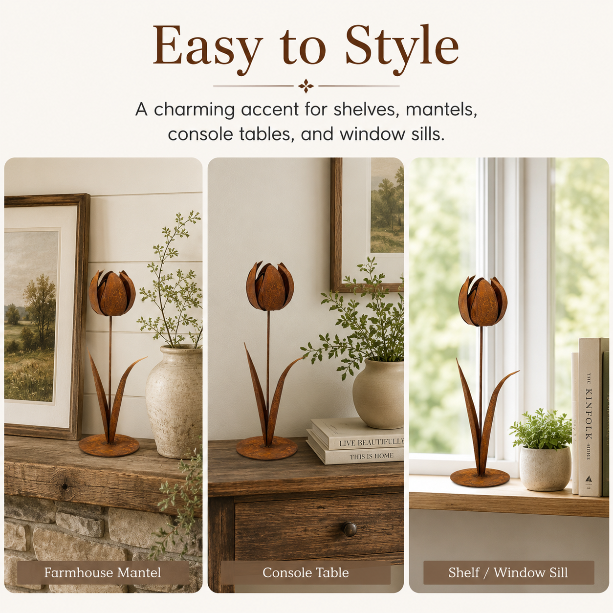 2pcs-Rustic Metal Tulip Sculpture Home Decor