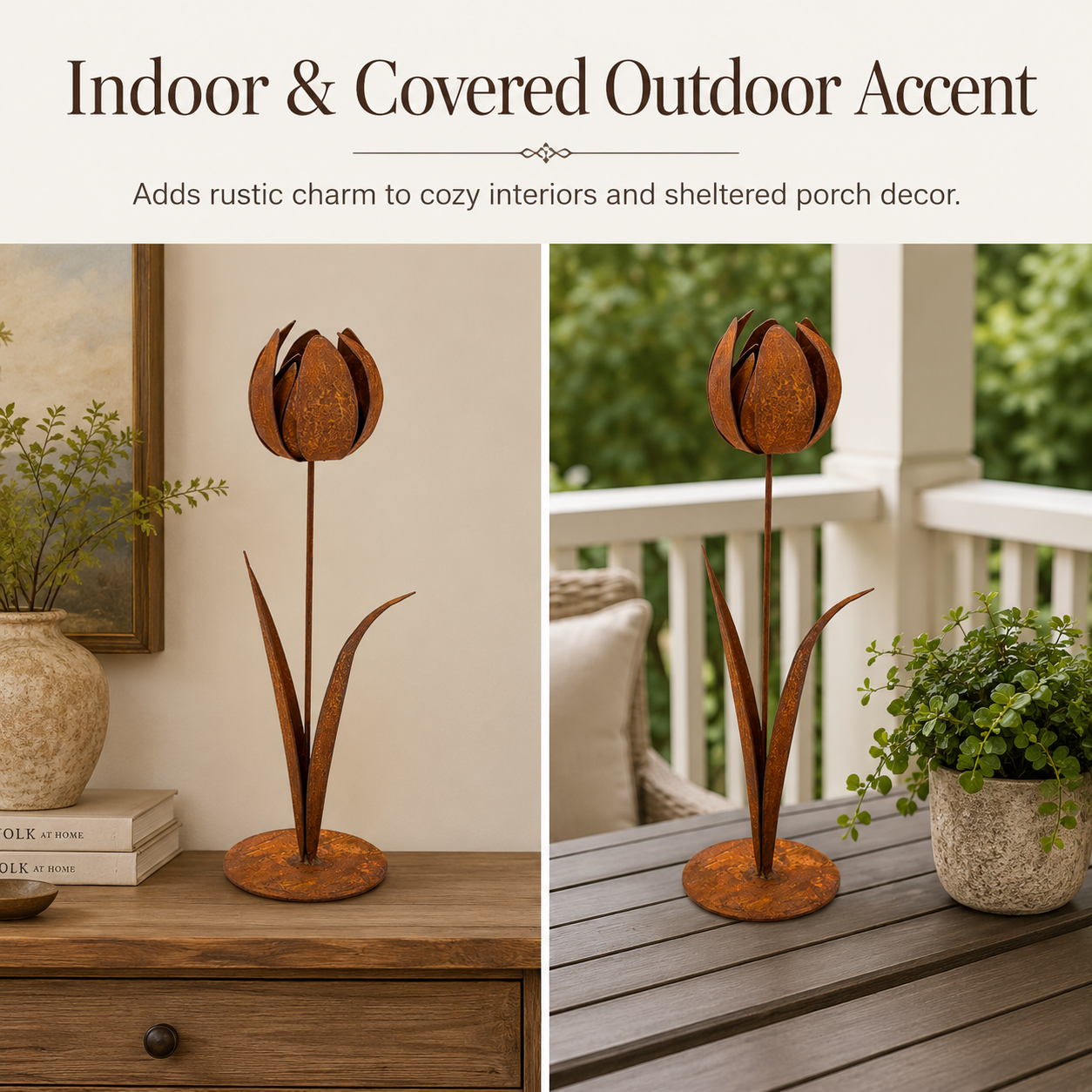 2pcs-Rustic Metal Tulip Sculpture Home Decor