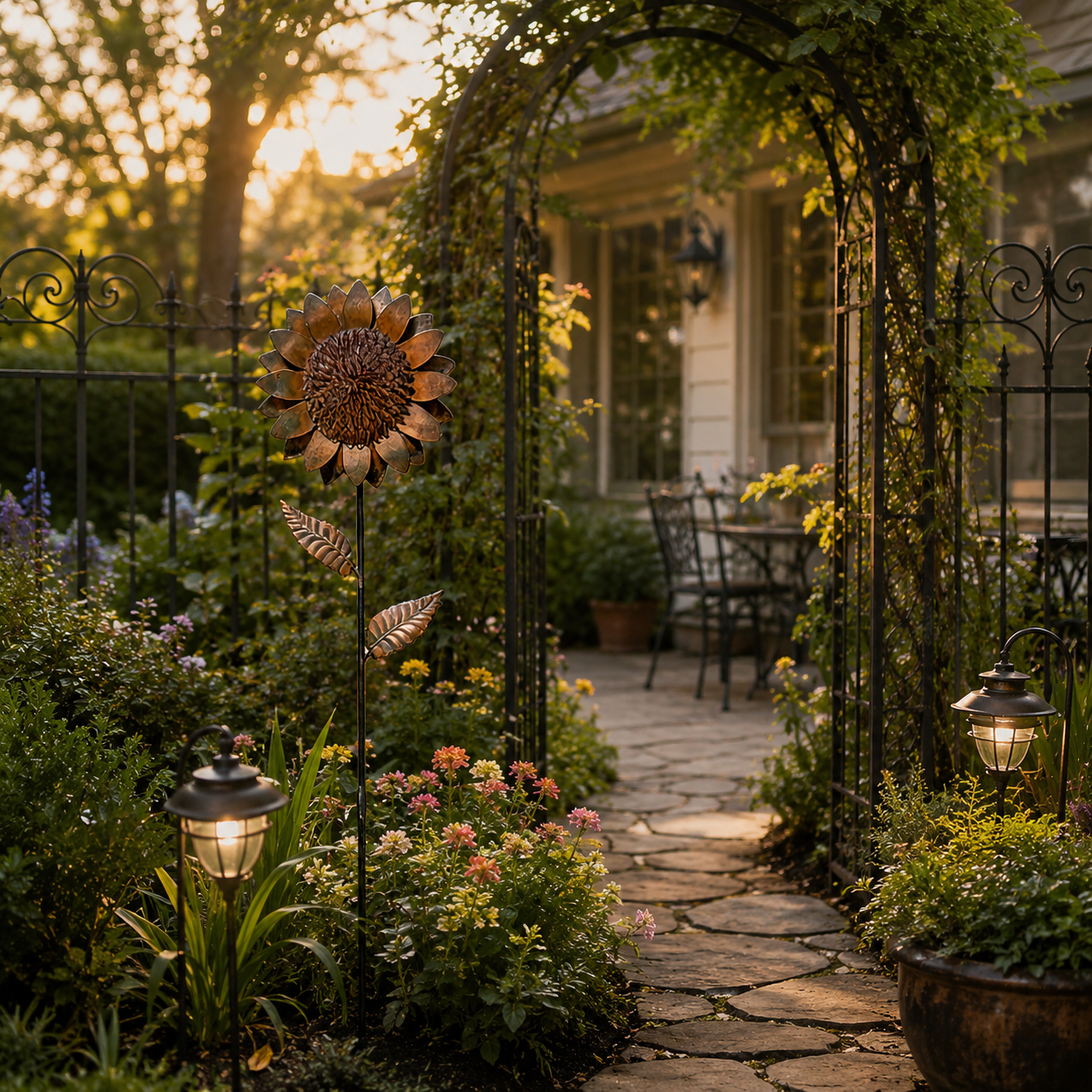 Rustic Metal Sunflower Garden Stake Decor