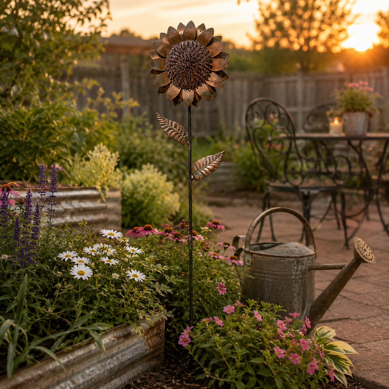Rustic Metal Sunflower Garden Stake Decor