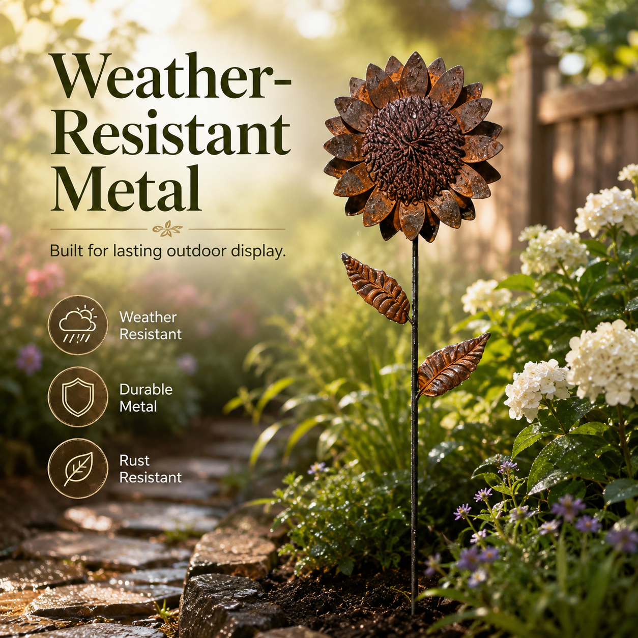 Rustic Metal Sunflower Garden Stake Decor