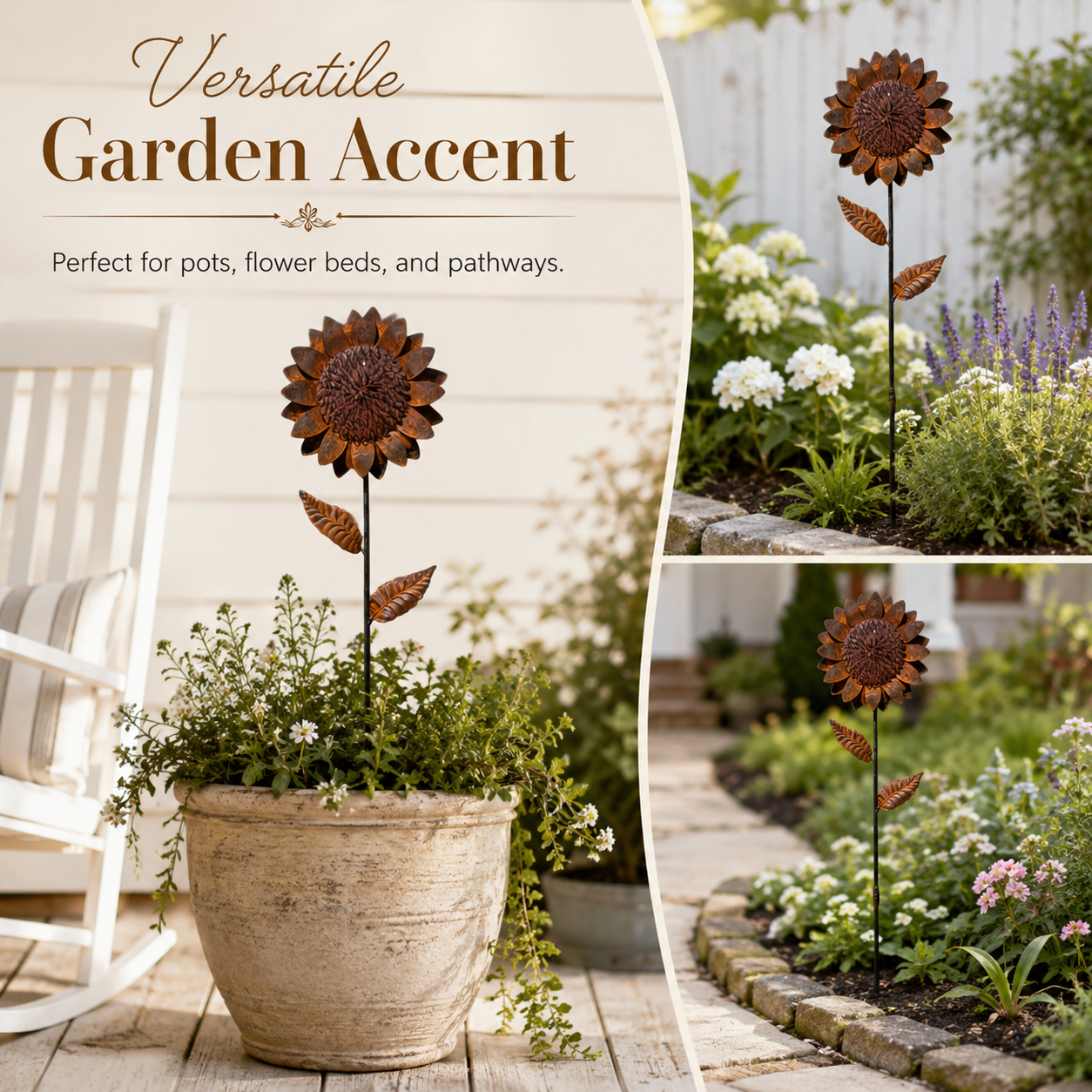 Rustic Metal Sunflower Garden Stake Decor