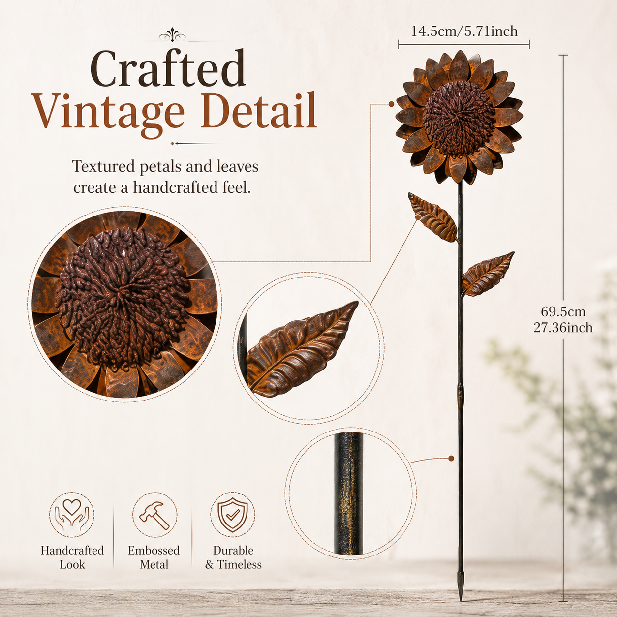 Rustic Metal Sunflower Garden Stake Decor