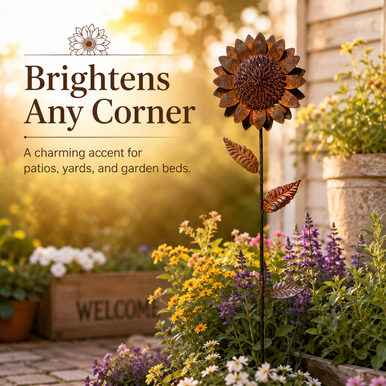 Rustic Metal Sunflower Garden Stake Decor
