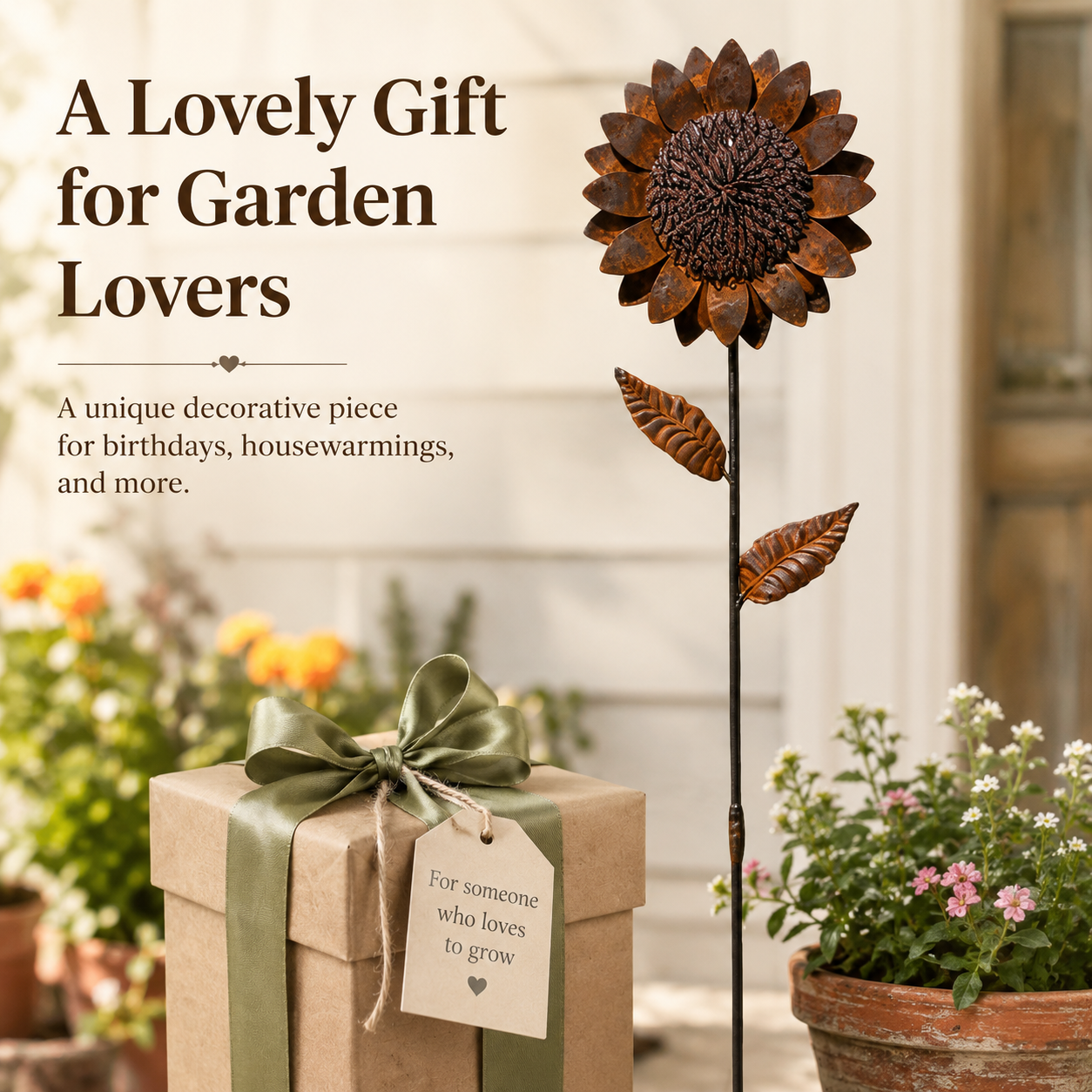 Rustic Metal Sunflower Garden Stake Decor
