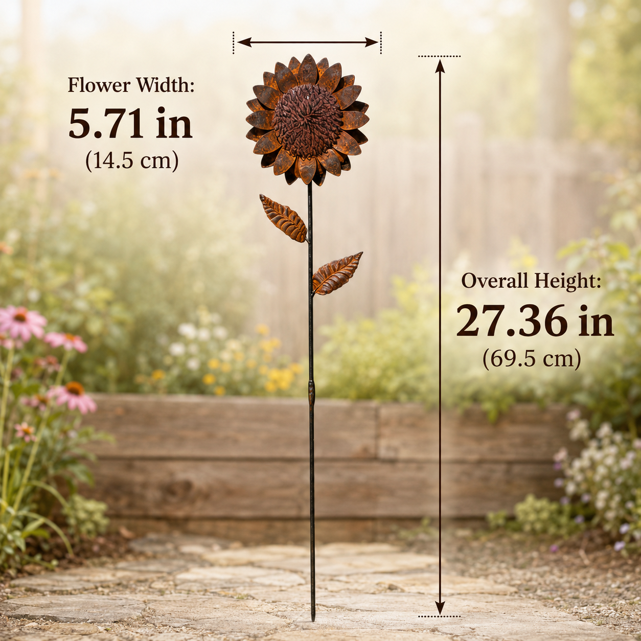 Rustic Metal Sunflower Garden Stake Decor