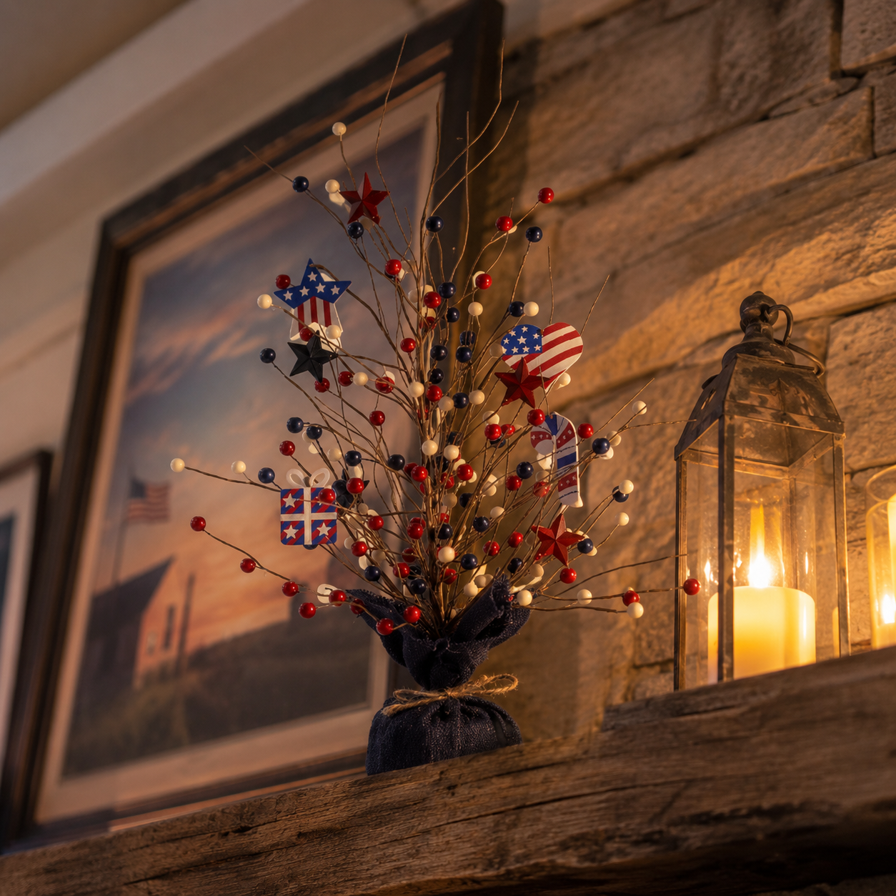 17.72in Patriotic Red White Blue Tabletop Decoration