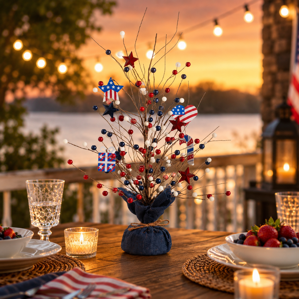 17.72in Patriotic Red White Blue Tabletop Decoration
