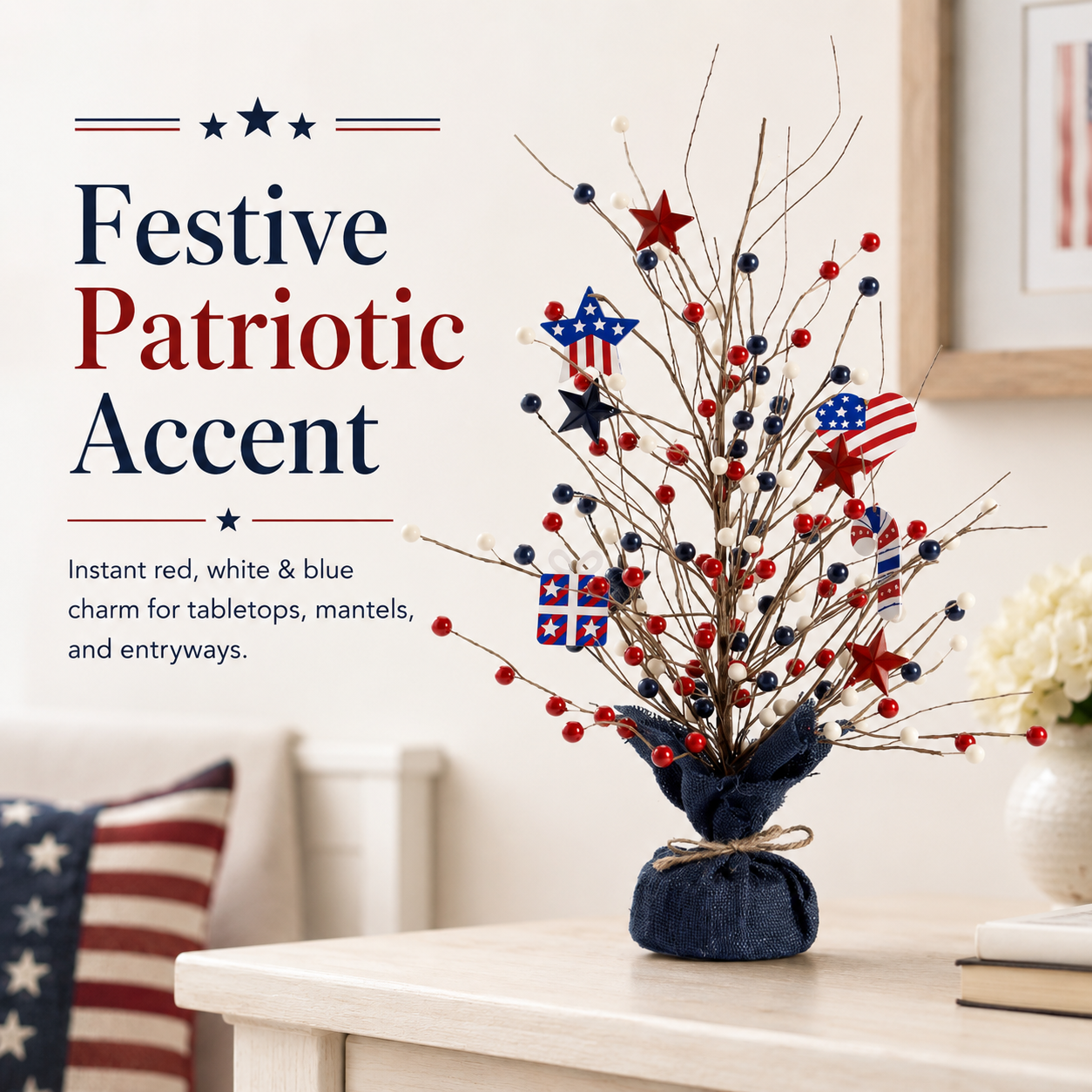 17.72in Patriotic Red White Blue Tabletop Decoration