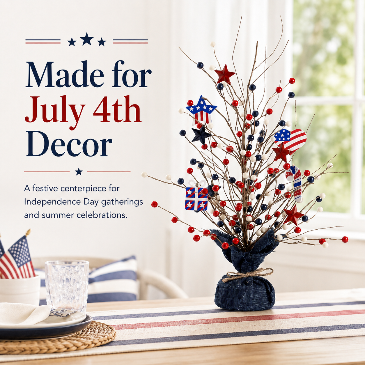 17.72in Patriotic Red White Blue Tabletop Decoration