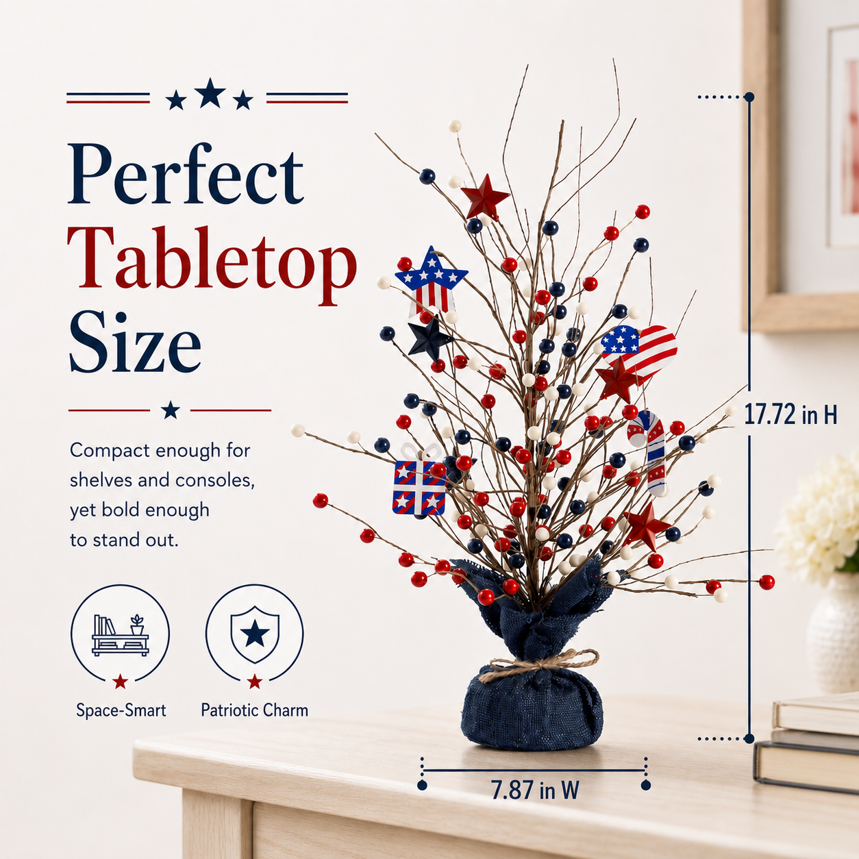 17.72in Patriotic Red White Blue Tabletop Decoration