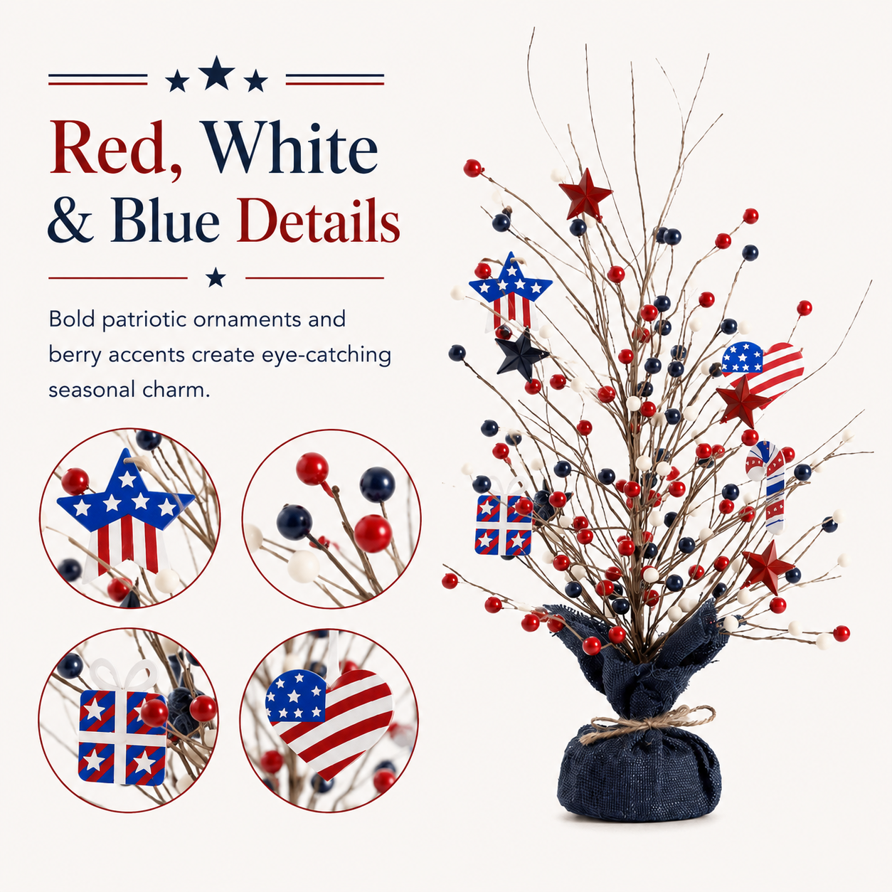 17.72in Patriotic Red White Blue Tabletop Decoration