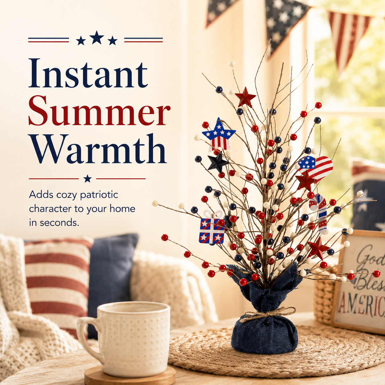 17.72in Patriotic Red White Blue Tabletop Decoration