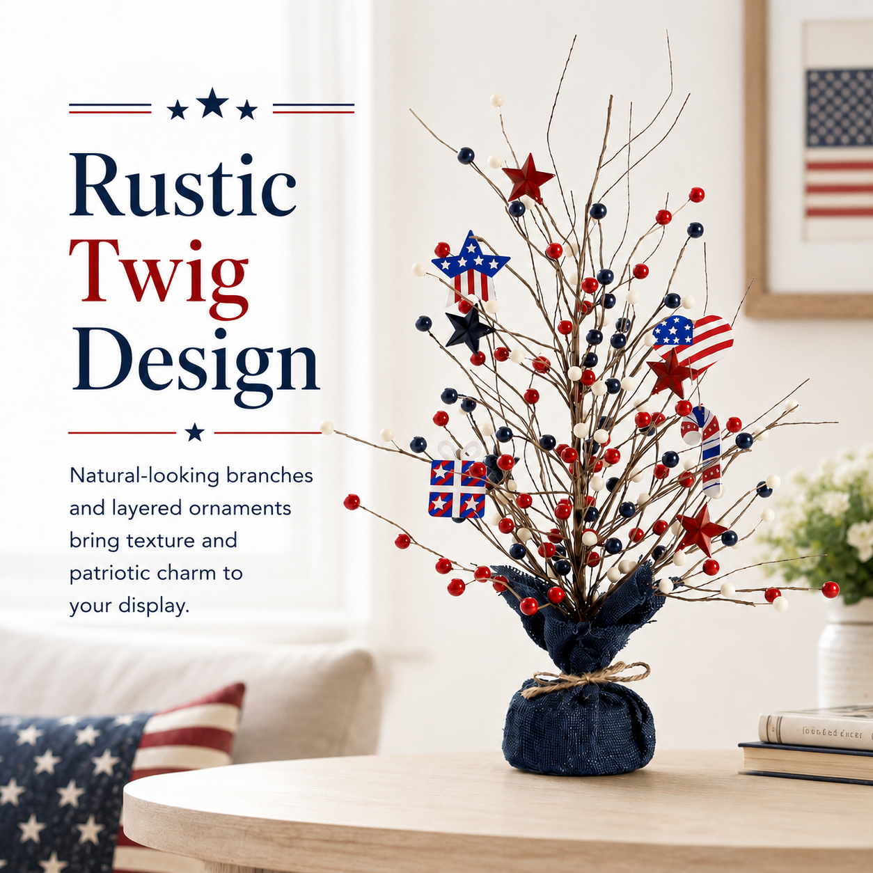17.72in Patriotic Red White Blue Tabletop Decoration