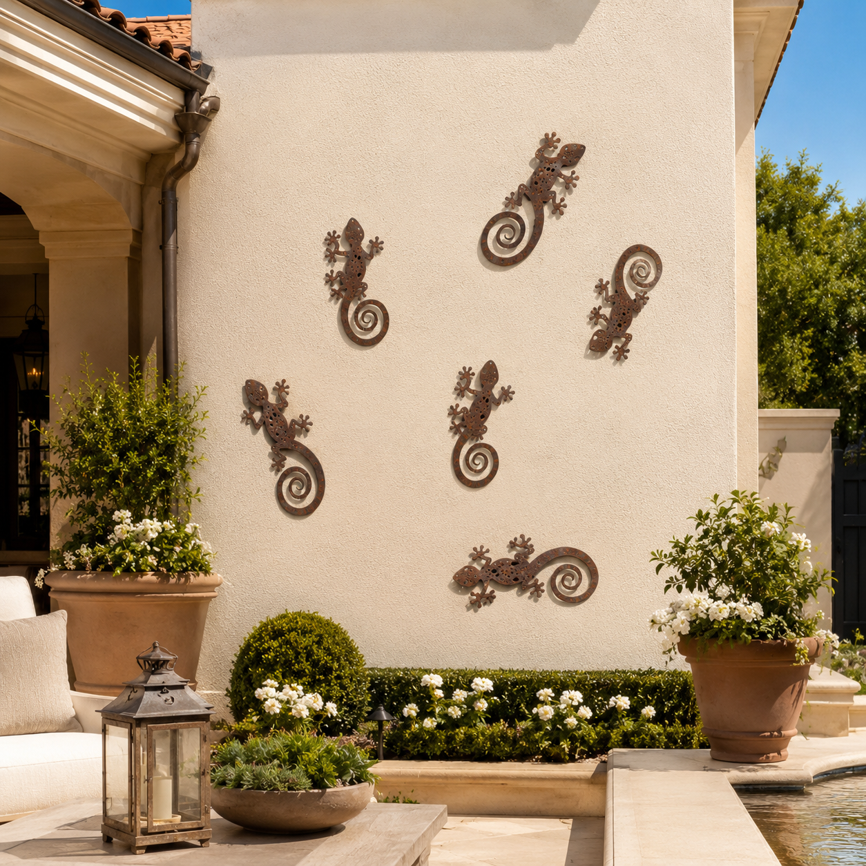 2PCS-Rustic Metal Gecko Wall Art – Handcrafted Lizard Decor for Porch, Patio & Garden Walls