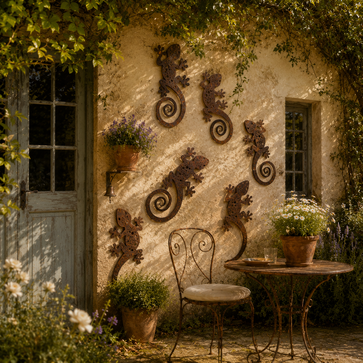 2PCS-Rustic Metal Gecko Wall Art – Handcrafted Lizard Decor for Porch, Patio & Garden Walls