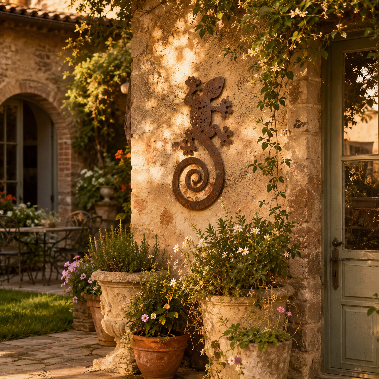2PCS-Rustic Metal Gecko Wall Art – Handcrafted Lizard Decor for Porch, Patio & Garden Walls