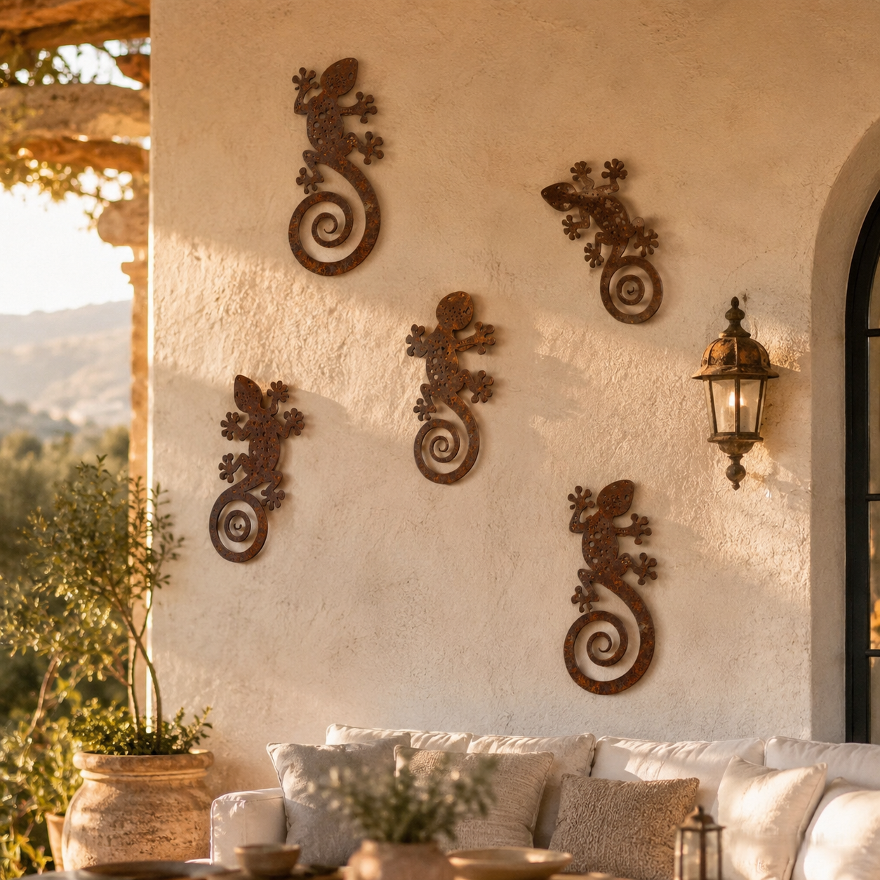2PCS-Rustic Metal Gecko Wall Art – Handcrafted Lizard Decor for Porch, Patio & Garden Walls