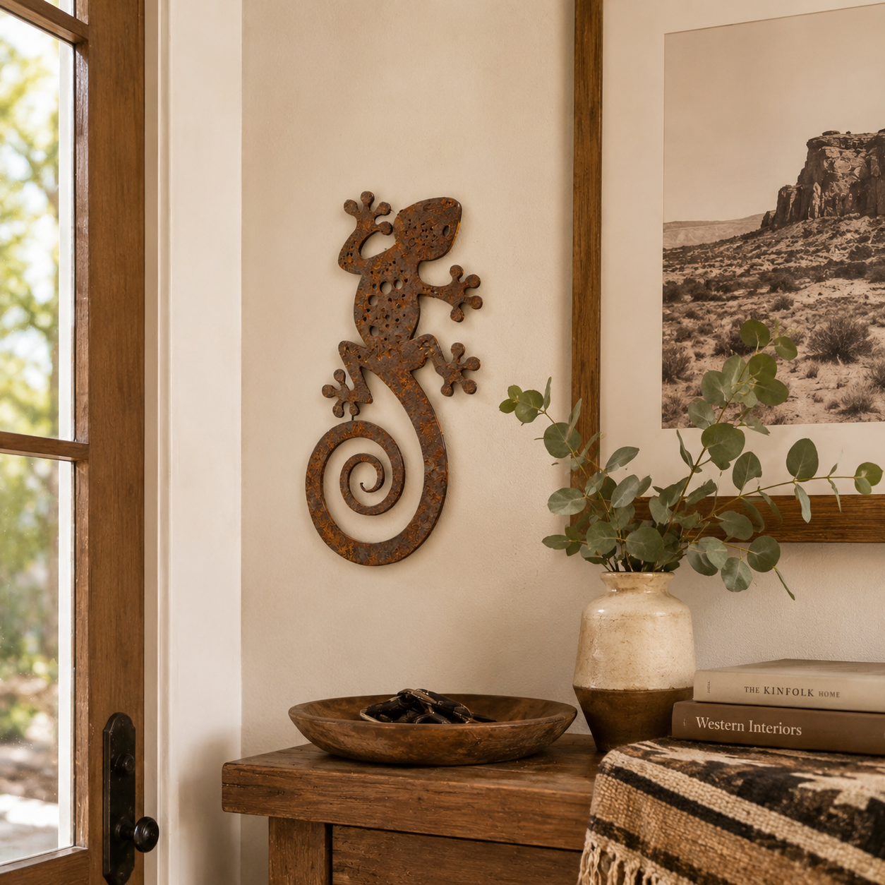 2PCS-Rustic Metal Gecko Wall Art – Handcrafted Lizard Decor for Porch, Patio & Garden Walls