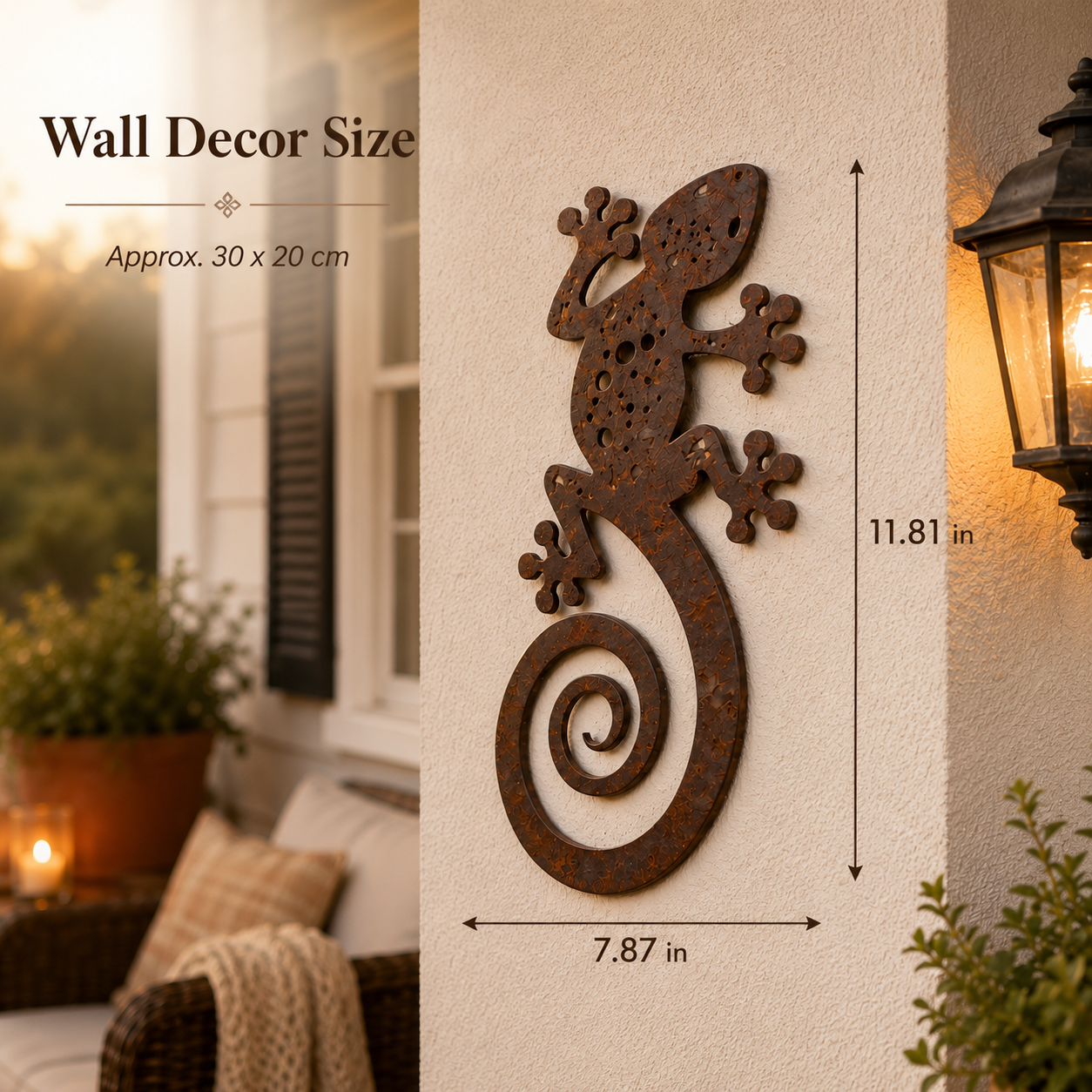 2PCS-Rustic Metal Gecko Wall Art – Handcrafted Lizard Decor for Porch, Patio & Garden Walls