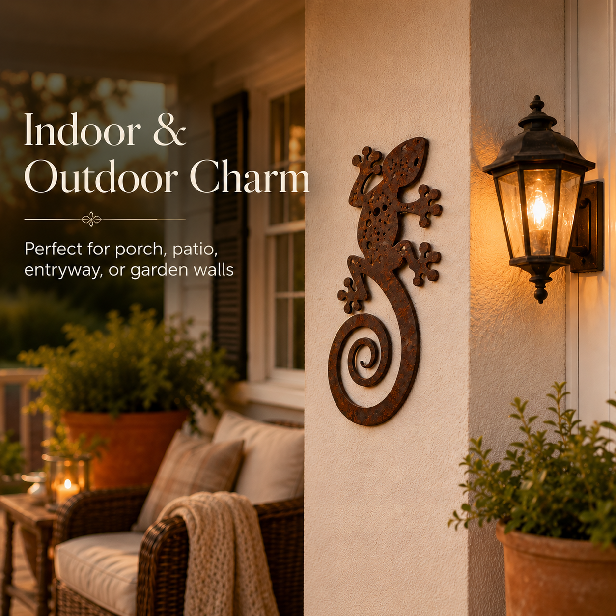 2PCS-Rustic Metal Gecko Wall Art – Handcrafted Lizard Decor for Porch, Patio & Garden Walls