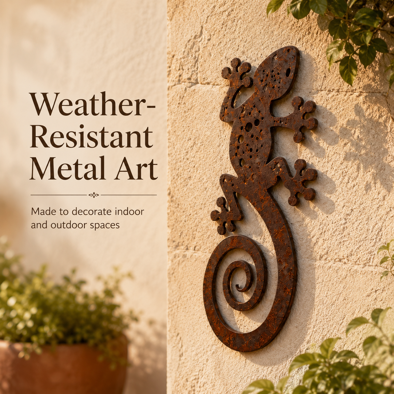 2PCS-Rustic Metal Gecko Wall Art – Handcrafted Lizard Decor for Porch, Patio & Garden Walls