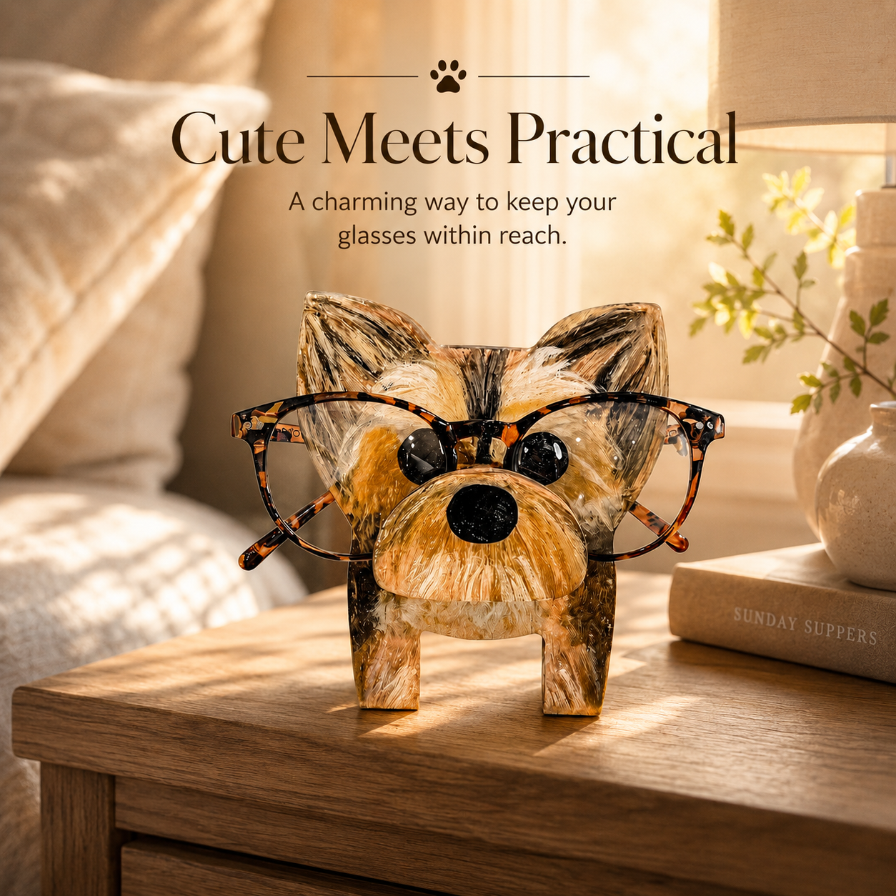 Cute Dog Glasses Stand – A Warm Decorative Holder for Nightstands, Desks & Reading Corners