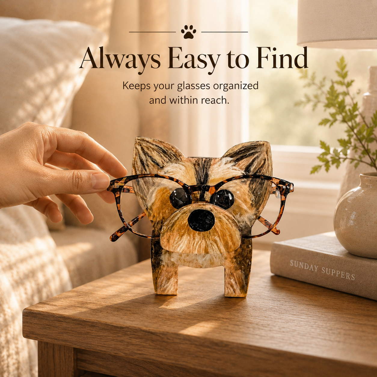 Cute Dog Glasses Stand – A Warm Decorative Holder for Nightstands, Desks & Reading Corners