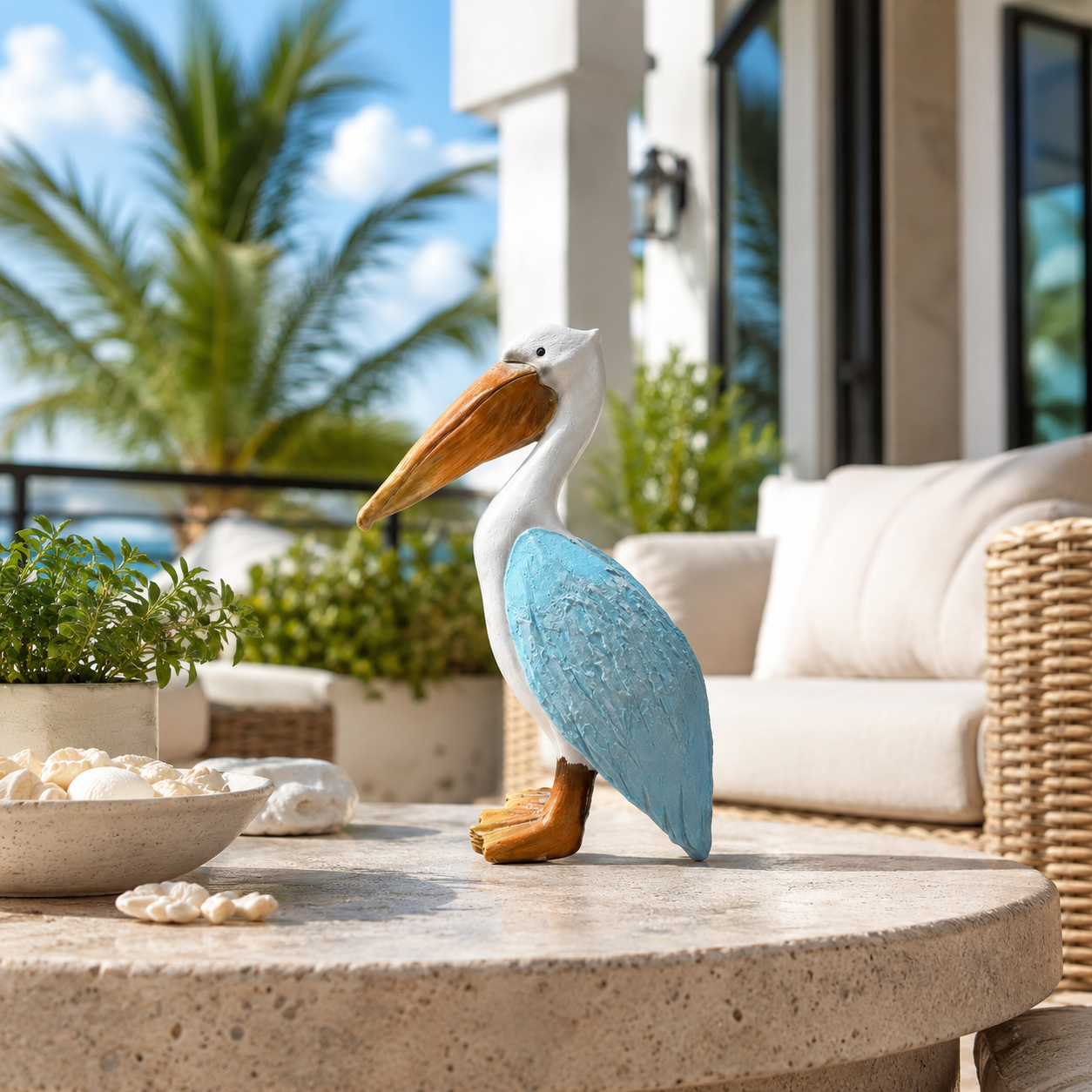 Coastal Blue Pelican Statue – Charming Accent for Entryway, Bedroom & Bookshelf