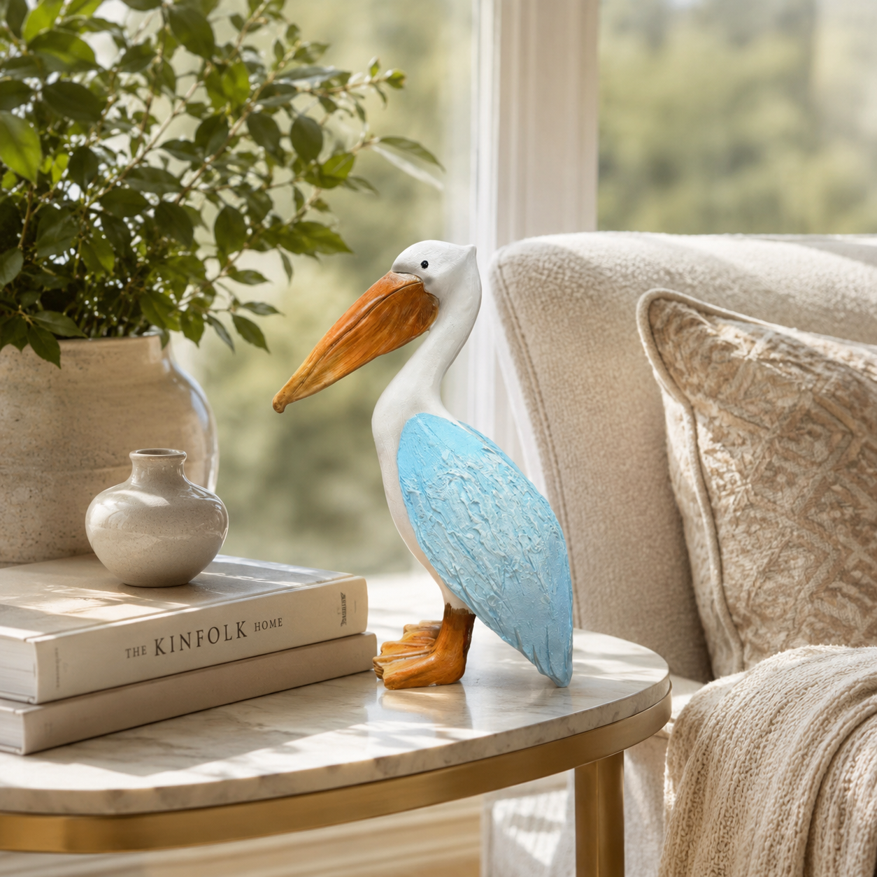 Coastal Blue Pelican Statue – Charming Accent for Entryway, Bedroom & Bookshelf