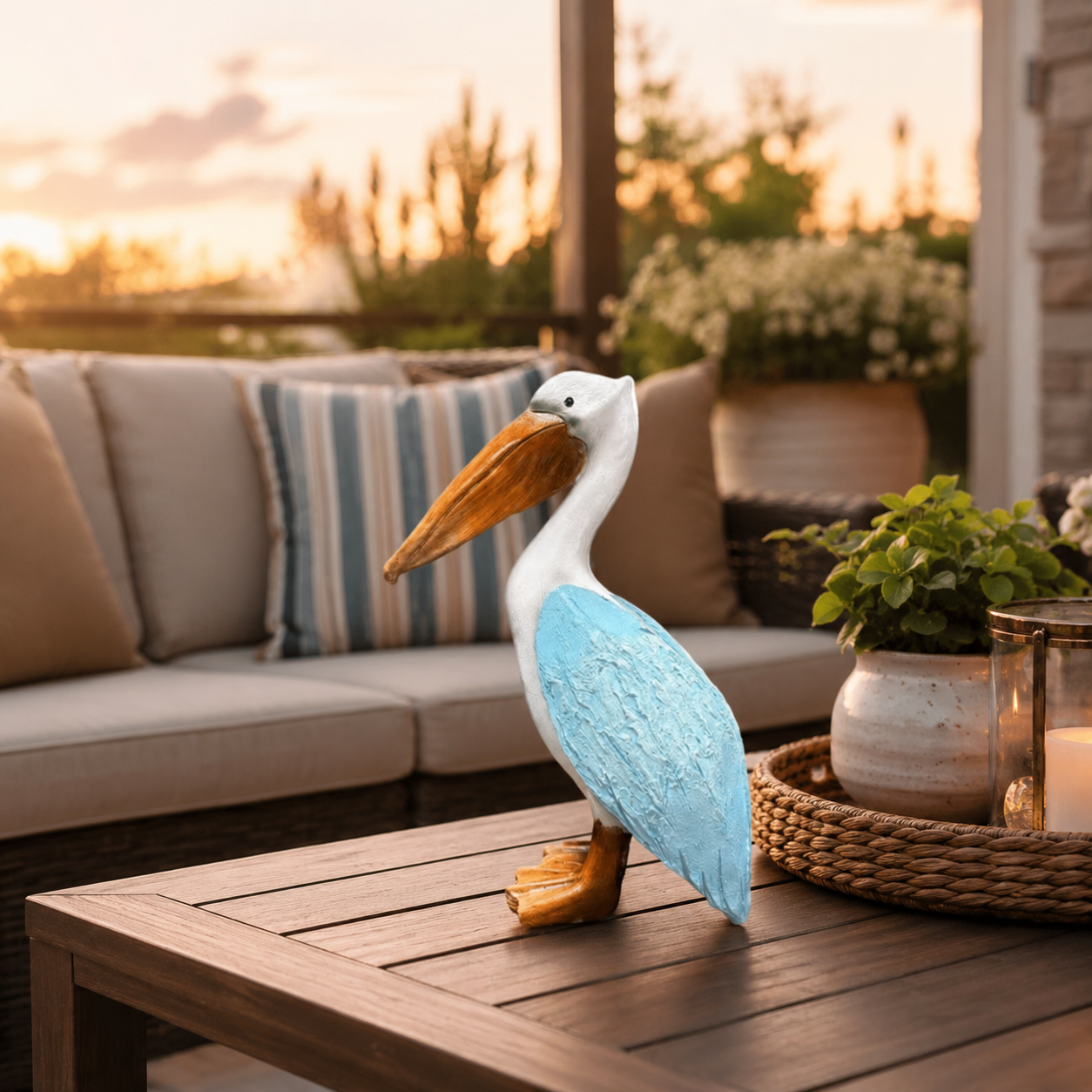Coastal Blue Pelican Statue – Charming Accent for Entryway, Bedroom & Bookshelf