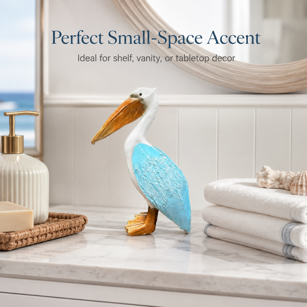 Coastal Blue Pelican Statue – Charming Accent for Entryway, Bedroom & Bookshelf