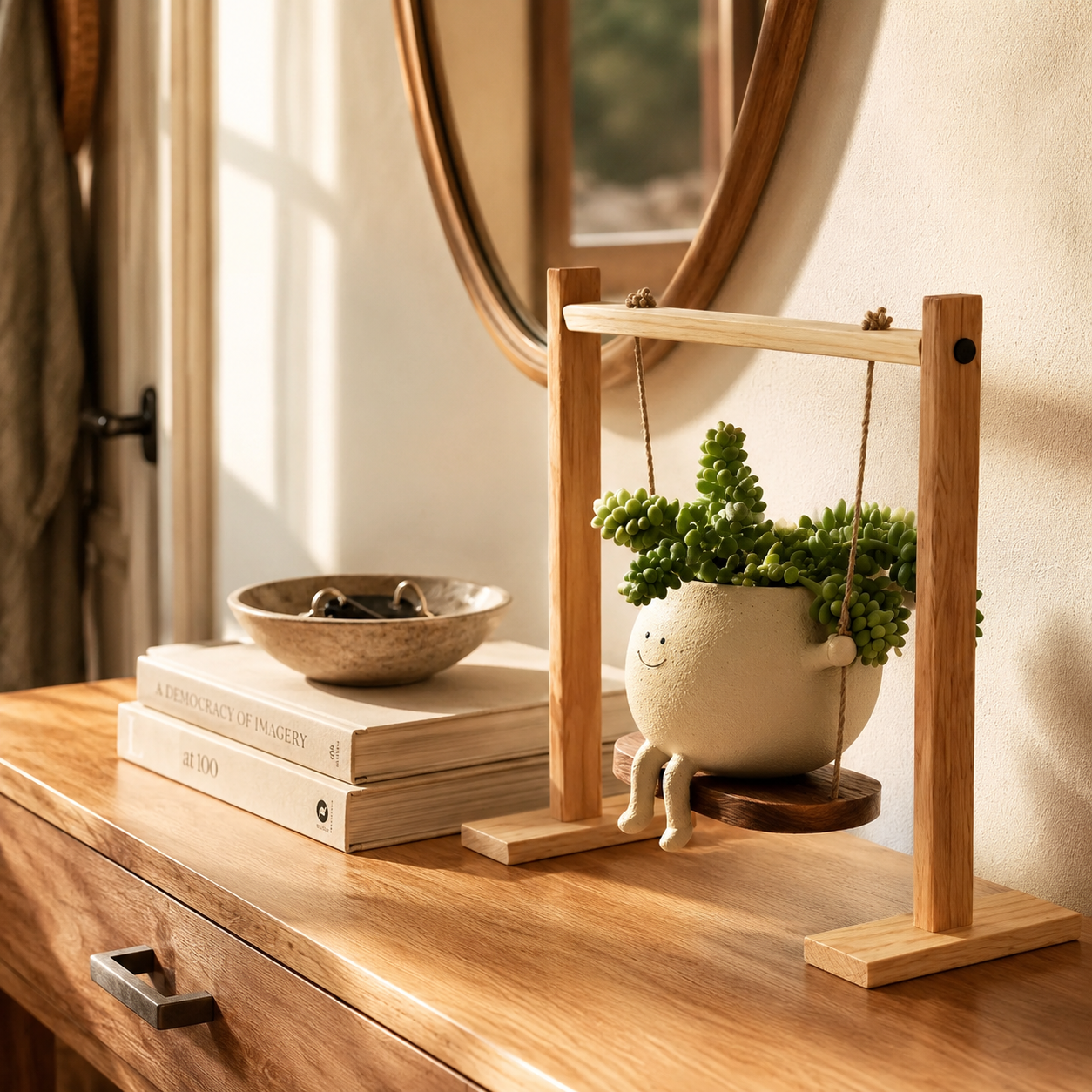 Whimsical Smiling Planter Duo – Charming Swing and Rocking Chair Pots for Home Styling