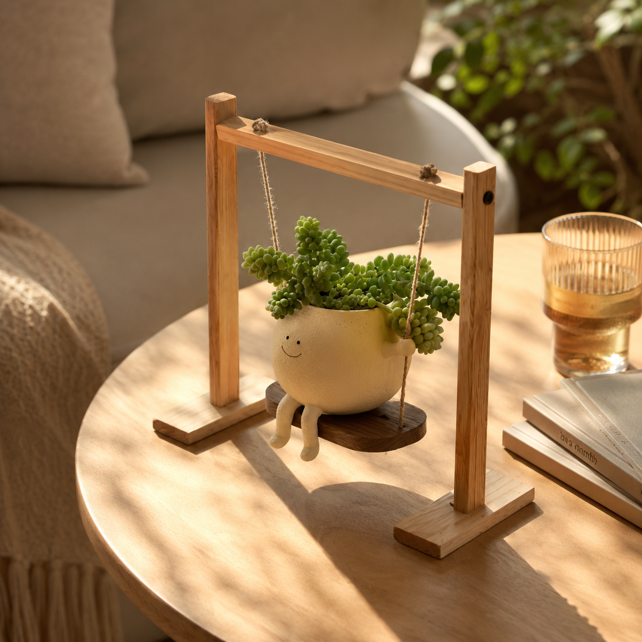 Whimsical Smiling Planter Duo – Charming Swing and Rocking Chair Pots for Home Styling