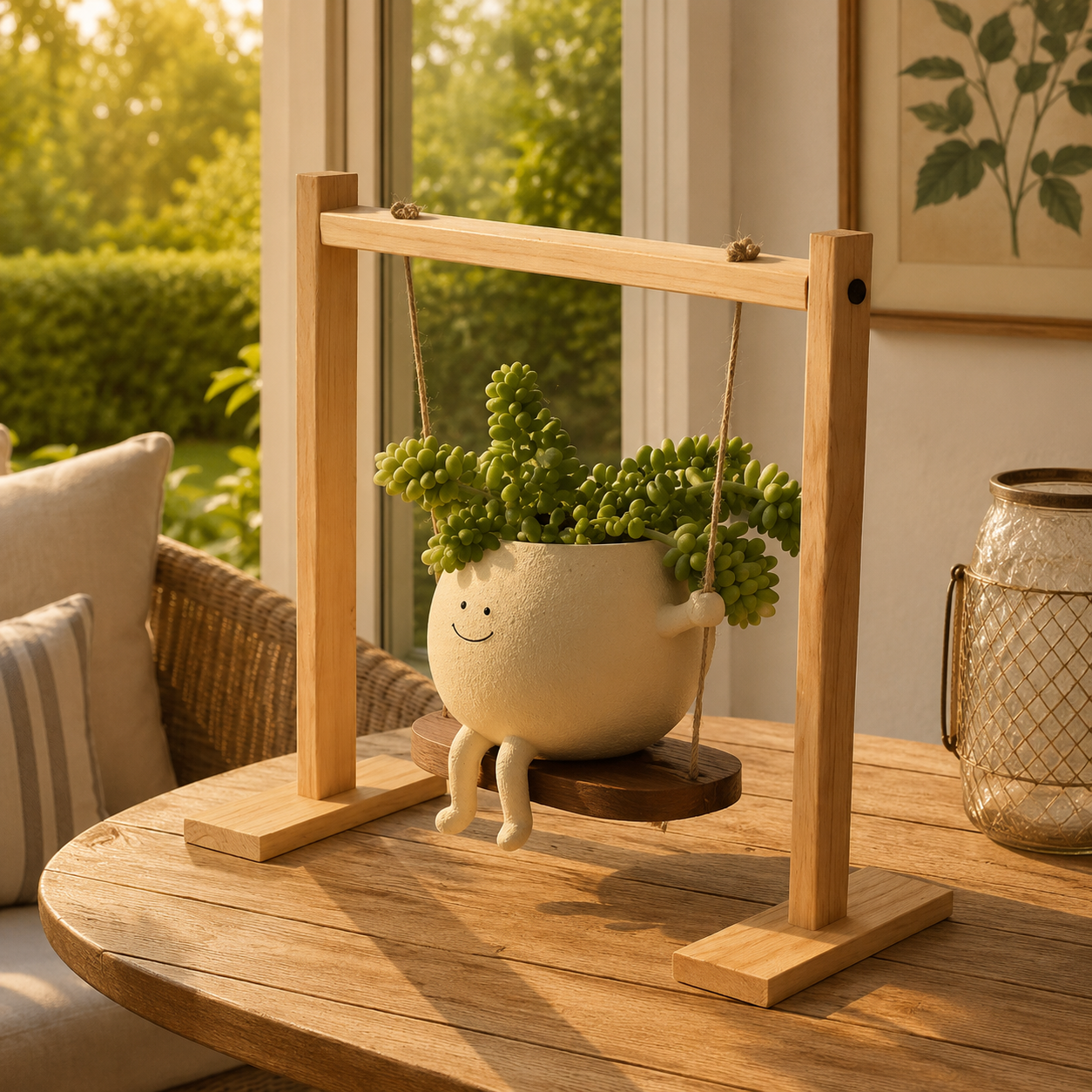 Whimsical Smiling Planter Duo – Charming Swing and Rocking Chair Pots for Home Styling