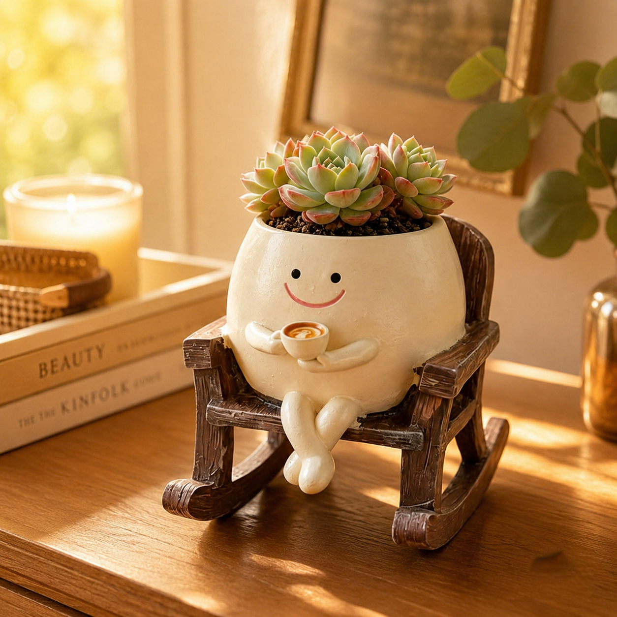 Whimsical Smiling Planter Duo – Charming Swing and Rocking Chair Pots for Home Styling