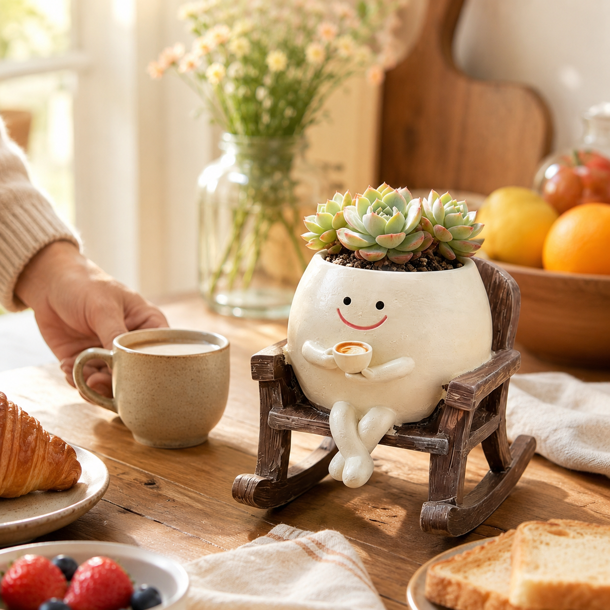 Whimsical Smiling Planter Duo – Charming Swing and Rocking Chair Pots for Home Styling