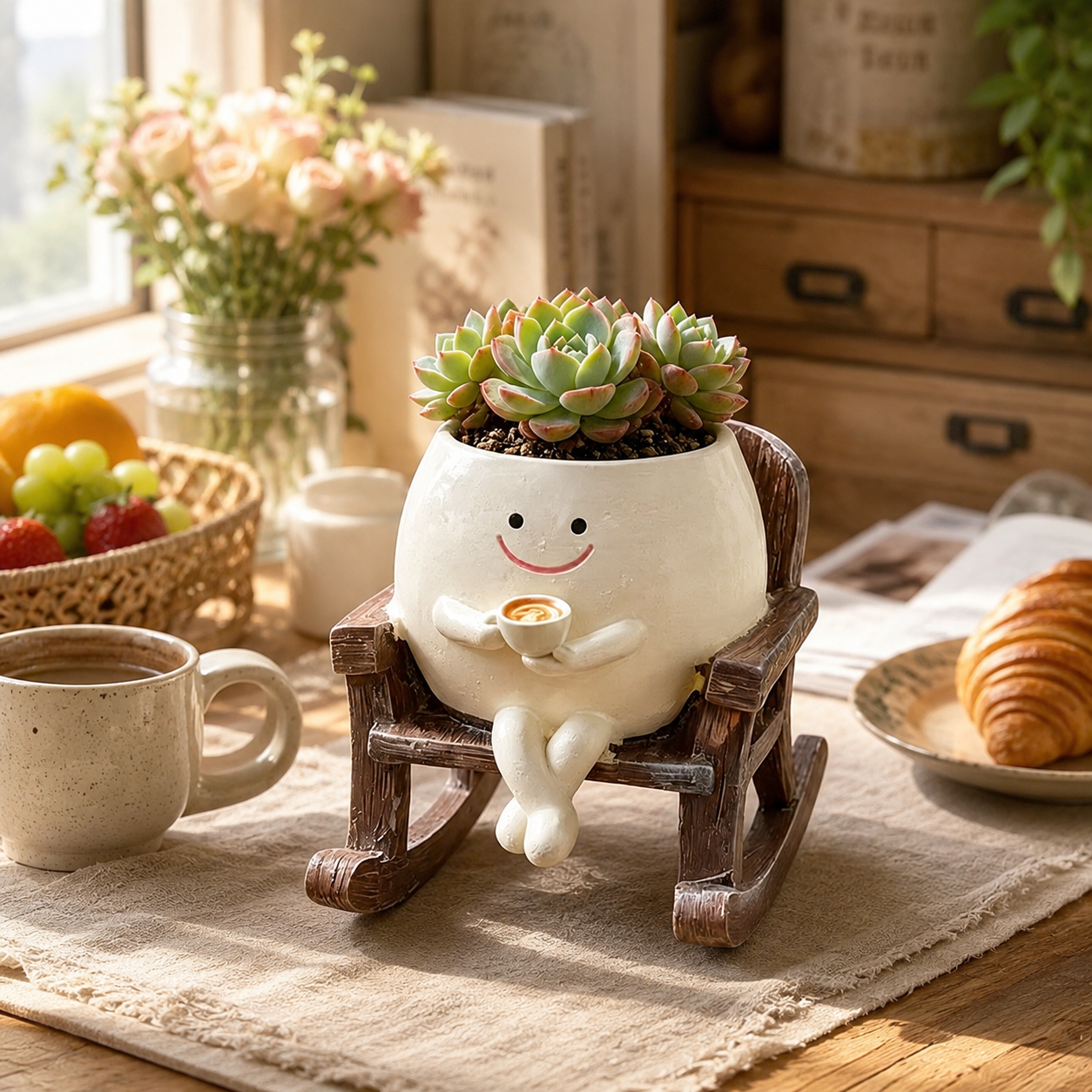 Whimsical Smiling Planter Duo – Charming Swing and Rocking Chair Pots for Home Styling