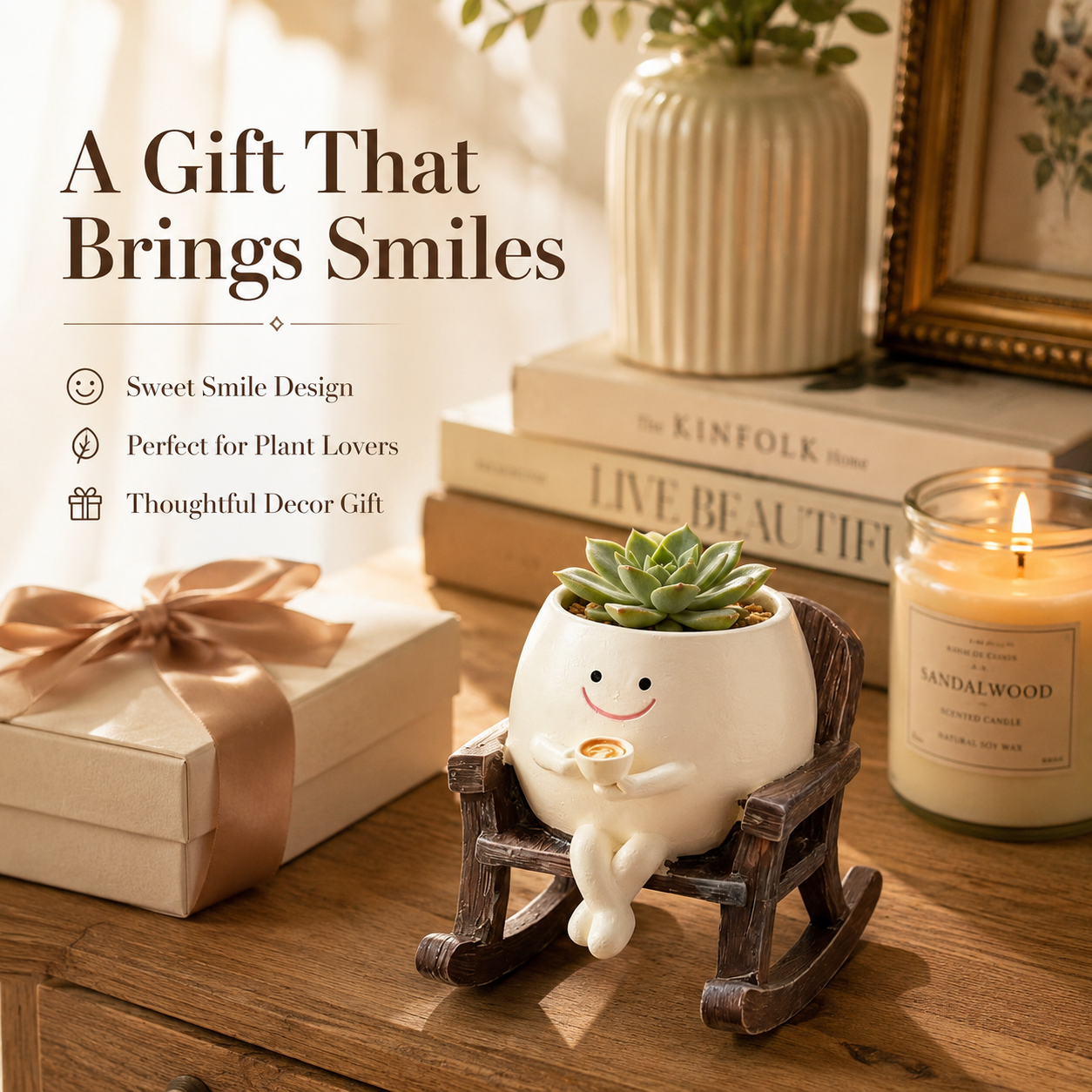 Whimsical Smiling Planter Duo – Charming Swing and Rocking Chair Pots for Home Styling