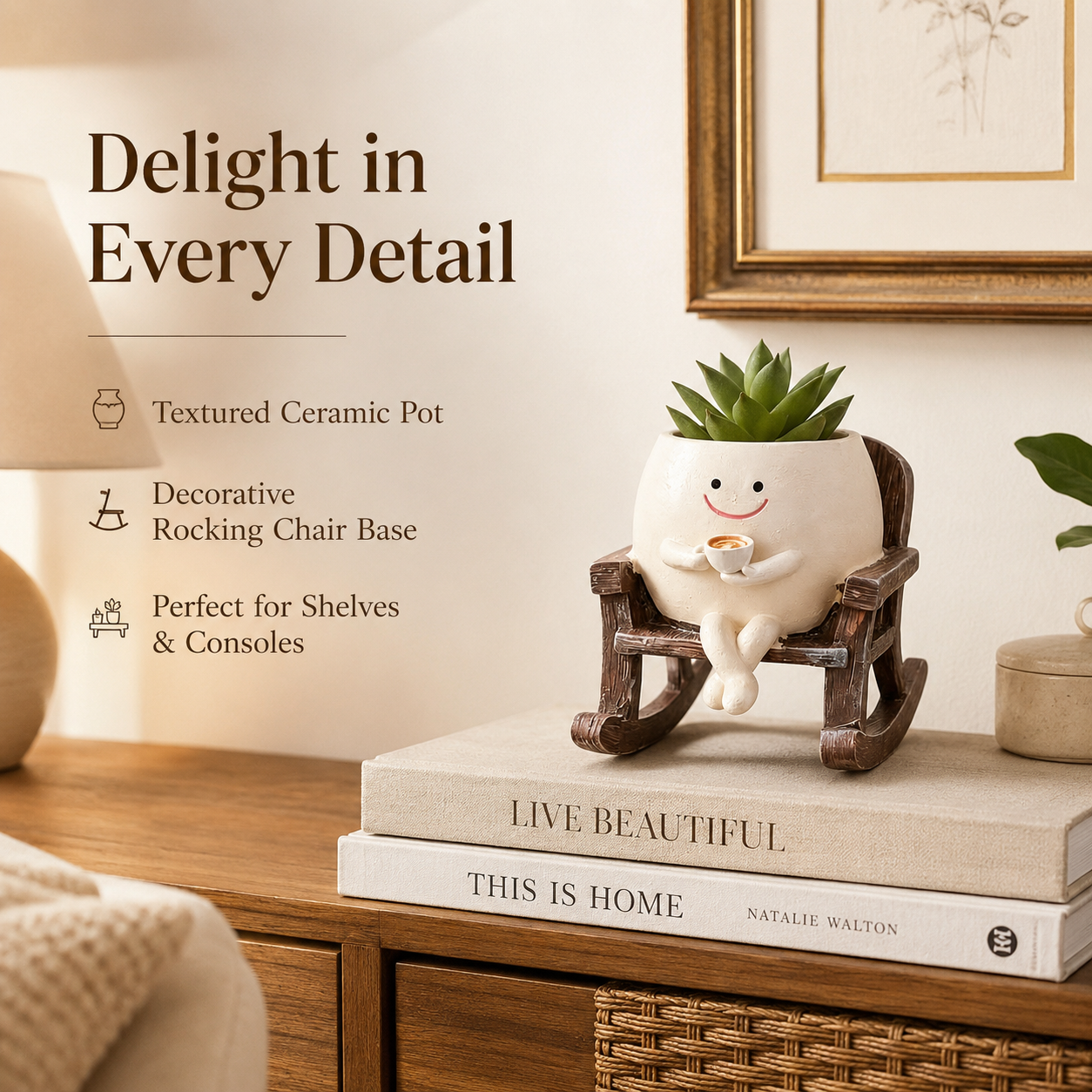 Whimsical Smiling Planter Duo – Charming Swing and Rocking Chair Pots for Home Styling