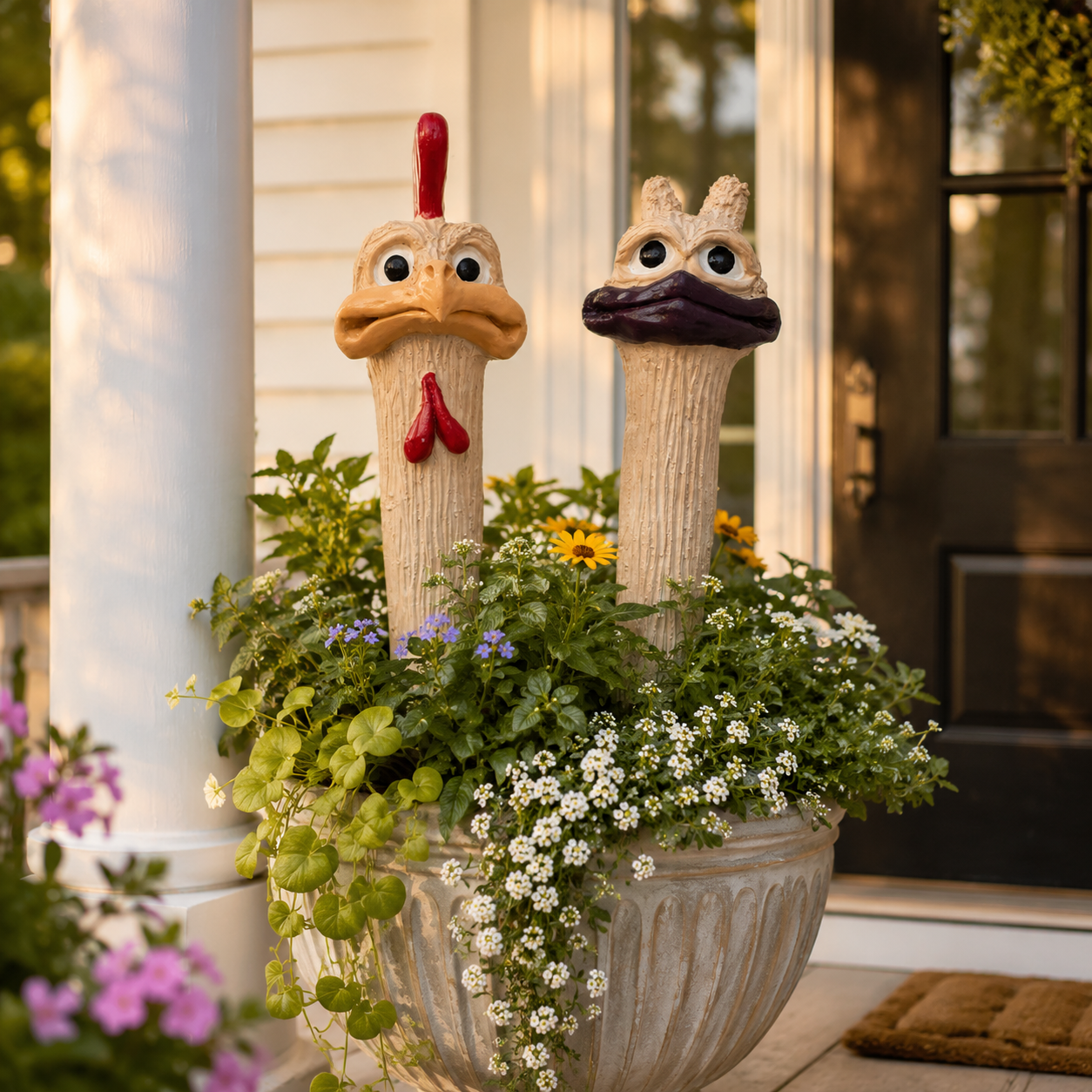 Whimsical Chicken & Ostrich Garden Stake Set – Hand-Painted Animal Decor for Flower Beds & Planters-2PCS