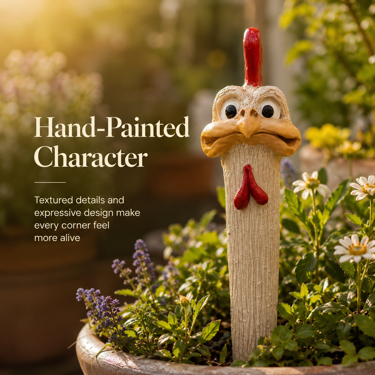 Whimsical Chicken & Ostrich Garden Stake Set – Hand-Painted Animal Decor for Flower Beds & Planters-2PCS